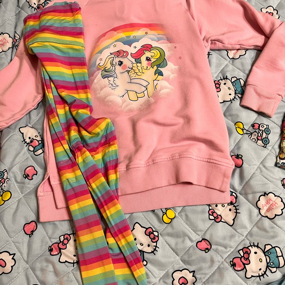 Charming Pink Kids Set with Rainbow Leggings